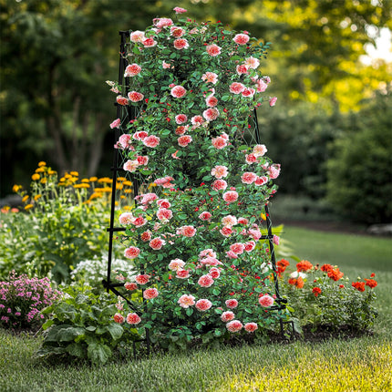 FIN Metal Garden Trellis Arch Climbing Plants Grow Support Frame with Ground Spikes.
