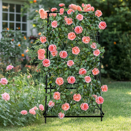 FIN Metal Garden Trellis Arch Climbing Plants Grow Support Frame with Ground Spikes.