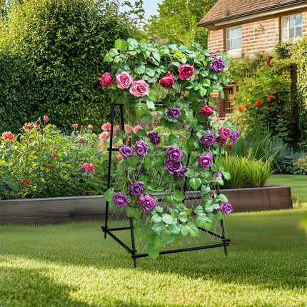 FIN Metal Garden Trellis Arch Climbing Plants Grow Support Frame with Ground Spikes.