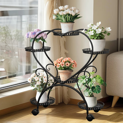 6 Potted Heart-shaped Metal Tall Plant Stand Rolling Garden Cart Flower Racks AU.