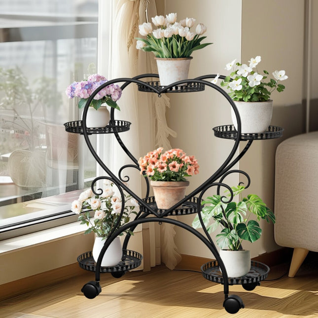 6 Potted Heart-shaped Metal Tall Plant Stand Rolling Garden Cart Flower Racks AU.