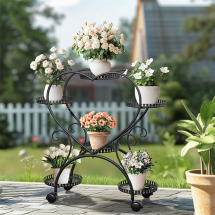 6 Potted Heart-shaped Metal Tall Plant Stand Rolling Garden Cart Flower Racks AU.