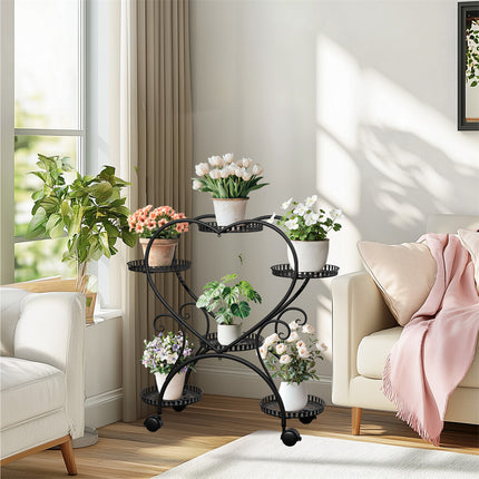 6 Potted Heart-shaped Metal Tall Plant Stand Rolling Garden Cart Flower Racks AU.