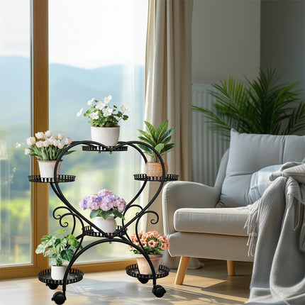 6 Potted Heart-shaped Metal Tall Plant Stand Rolling Garden Cart Flower Racks AU.
