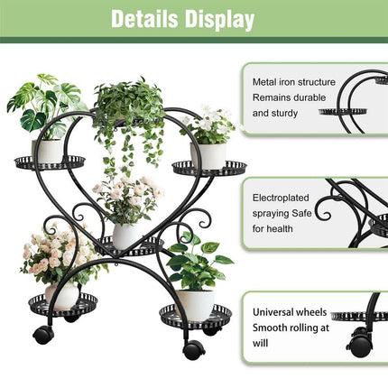6 Potted Heart-shaped Metal Tall Plant Stand Rolling Garden Cart Flower Racks AU.