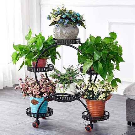 Metal Plant Stand Rack 4Tier Indoor Flower Pot Stand with Wheels for Living Room.