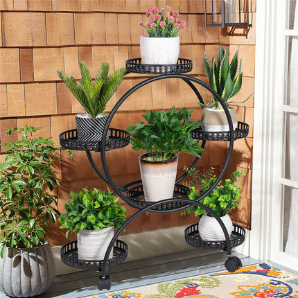 Metal Plant Stand Rack 4Tier Indoor Flower Pot Stand with Wheels for Living Room.