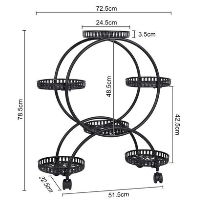 Metal Plant Stand Rack 4Tier Indoor Flower Pot Stand with Wheels for Living Room.
