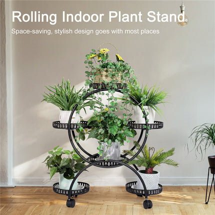 Metal Plant Stand Rack 4Tier Indoor Flower Pot Stand with Wheels for Living Room.