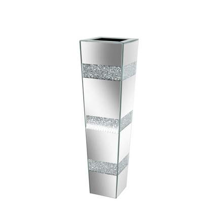 P&P Silver Crushed Diamond Flower Vase with Mirrored Glass for Elegant Home Decoration.