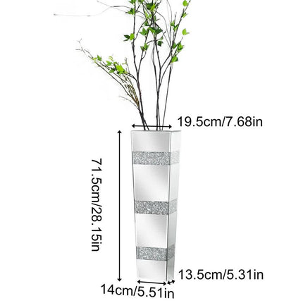 P&P Silver Crushed Diamond Flower Vase with Mirrored Glass for Elegant Home Decoration.