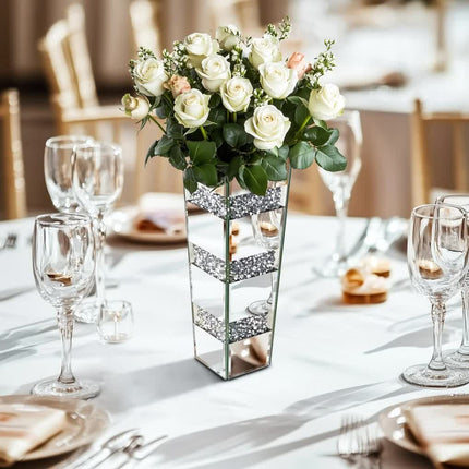 P&P Silver Diamond Inlaid Table Vase, Modern Decorative Centerpiece for Home.