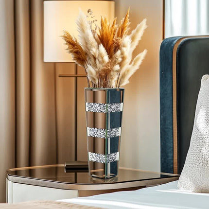 P&P Silver Diamond Inlaid Table Vase, Modern Decorative Centerpiece for Home.