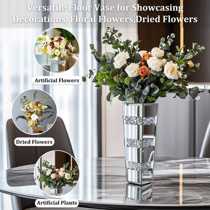 P&P Silver Diamond Inlaid Table Vase, Modern Decorative Centerpiece for Home.
