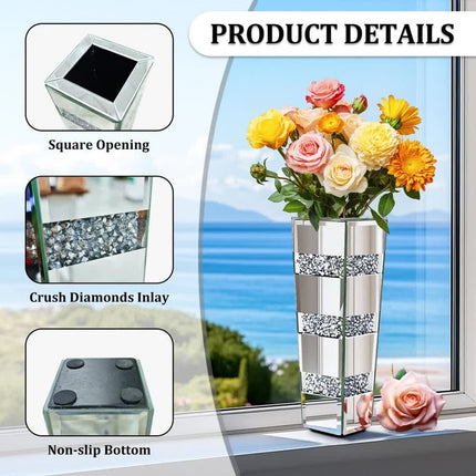 P&P Silver Diamond Inlaid Table Vase, Modern Decorative Centerpiece for Home.
