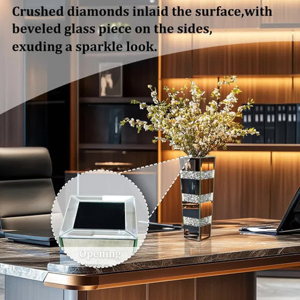 P&P Silver Diamond Inlaid Table Vase, Modern Decorative Centerpiece for Home.