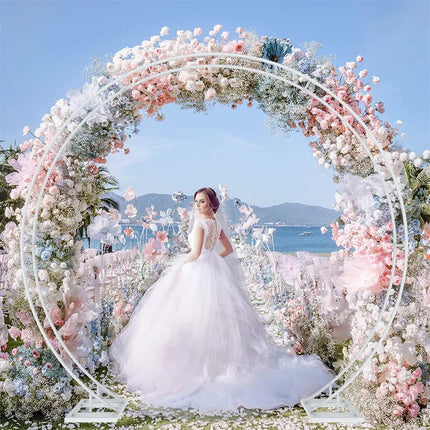 Round Arch Backdrop Stand for Wedding Party Metal Pipe Frame Archway Decoration Indoor Outdoor Double Rails 2.2m.