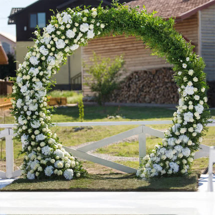 Round Arch Backdrop Stand for Wedding Party Metal Pipe Frame Archway Decoration Indoor Outdoor Double Rails 2.2m.