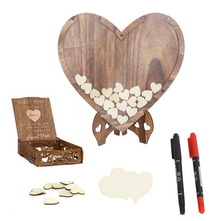 Wedding Guest Book Alternative with Stand+Storage Box+88PCS Wooden Hearts+Pens.