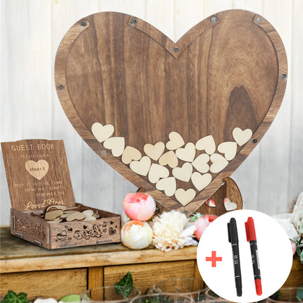 Wedding Guest Book Alternative with Stand+Storage Box+88PCS Wooden Hearts+Pens.