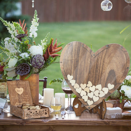 Wedding Guest Book Alternative with Stand+Storage Box+88PCS Wooden Hearts+Pens.