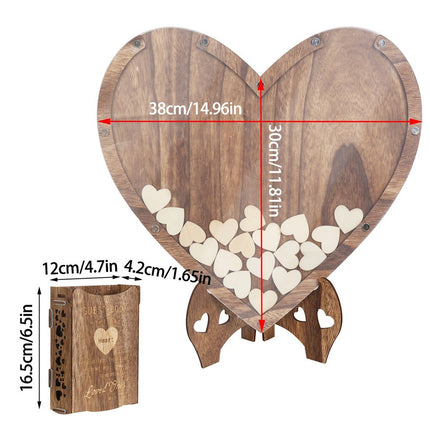 Wedding Guest Book Alternative with Stand+Storage Box+88PCS Wooden Hearts+Pens.