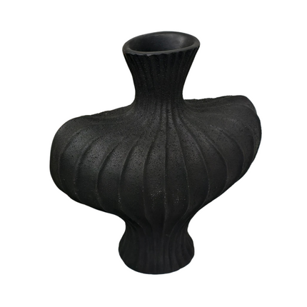 P&P Black Nordic Resin Flower Vase with Textured Design, Boho Wabi-Sabi Artistic Decor.