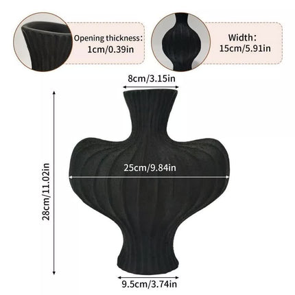 P&P Black Nordic Resin Flower Vase with Textured Design, Boho Wabi-Sabi Artistic Decor.