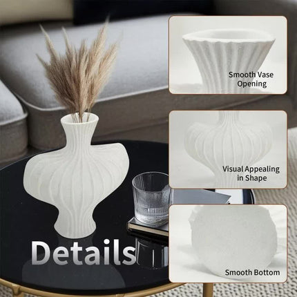 P&P White Nordic Resin Flower Vase with Boho Wabi-Sabi Textured Artistic Design.
