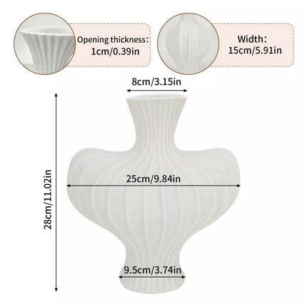 P&P White Nordic Resin Flower Vase with Boho Wabi-Sabi Textured Artistic Design.