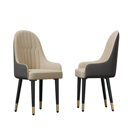 High-End Dining Chairs Set of 2 Faux Leather Upholstered Kitchen Chairs Two-Tone Design, Creamy white & grey.