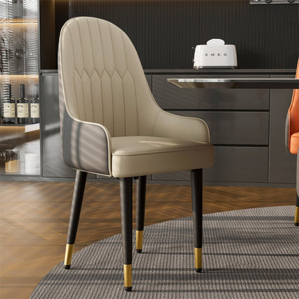 High-End Dining Chairs Set of 2 Faux Leather Upholstered Kitchen Chairs Two-Tone Design, Creamy white & grey.