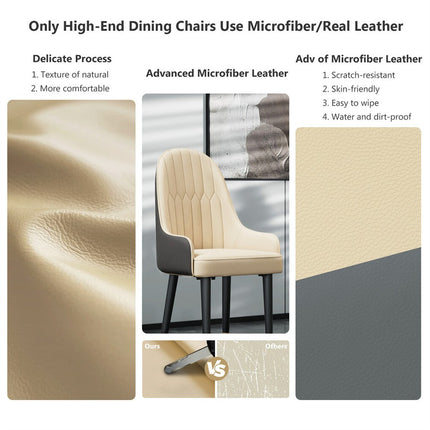 High-End Dining Chairs Set of 2 Faux Leather Upholstered Kitchen Chairs Two-Tone Design, Creamy white & grey.