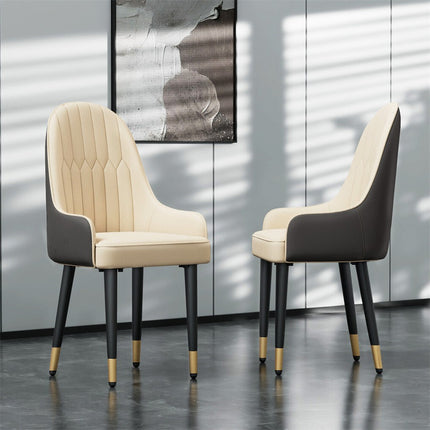 High-End Dining Chairs Set of 2 Faux Leather Upholstered Kitchen Chairs Two-Tone Design, Creamy white & grey.