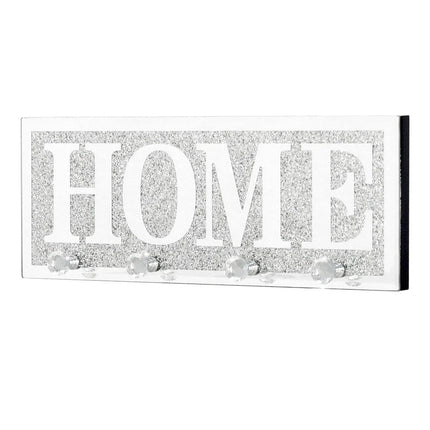 Crushed Diamond Mirrored Wall Mounted Key Hooks Storage Holder HOME Letter Sign Home Decor.