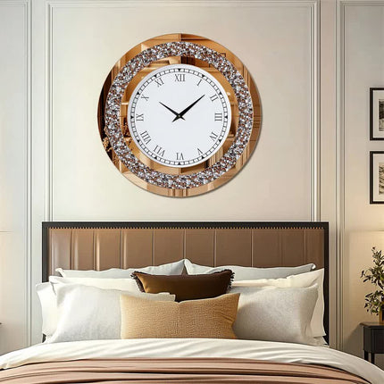 P&P Brown Crushed Diamond Square Wall Clock Luxury Decorative 60x60cm.