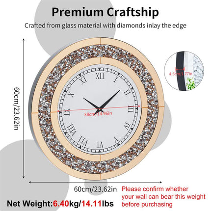 P&P Brown Crushed Diamond Square Wall Clock Luxury Decorative 60x60cm.