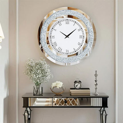 P&P Silver Crushed Diamond Square Wall Clock Luxury Decorative 60x60cm.