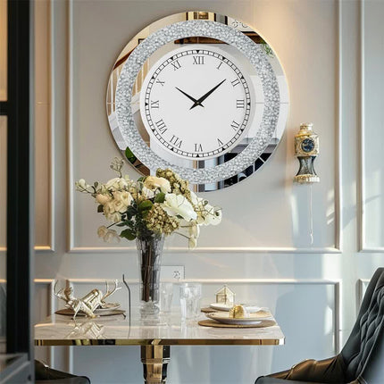 P&P Silver Crushed Diamond Square Wall Clock Luxury Decorative 60x60cm.