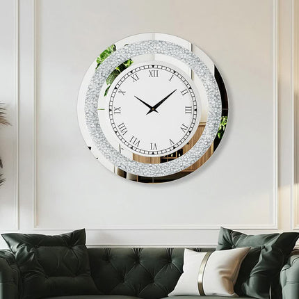 P&P Silver Crushed Diamond Square Wall Clock Luxury Decorative 60x60cm.