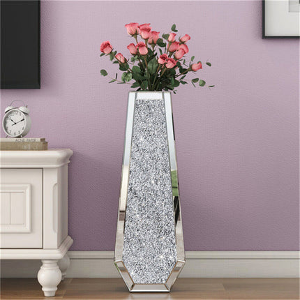 Silver Mirrored Floor Vase Luxury Diamond Flower Vase Living Room Home Office.