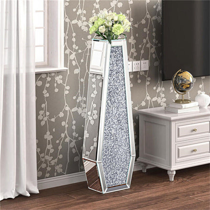 Silver Mirrored Floor Vase Luxury Diamond Flower Vase Living Room Home Office.