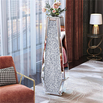Silver Mirrored Floor Vase Luxury Diamond Flower Vase Living Room Home Office.