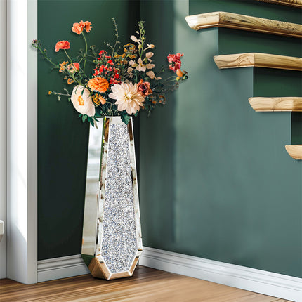 Silver Mirrored Floor Vase Luxury Diamond Flower Vase Living Room Home Office.