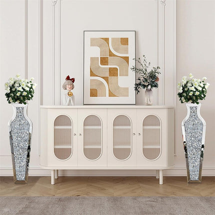 Sparkling Crushed Diamond Mirrored Floor Vase Tall Silver Glass Fake Flower Vase.