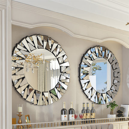Silver Sunburst Round Wall Mirror.
