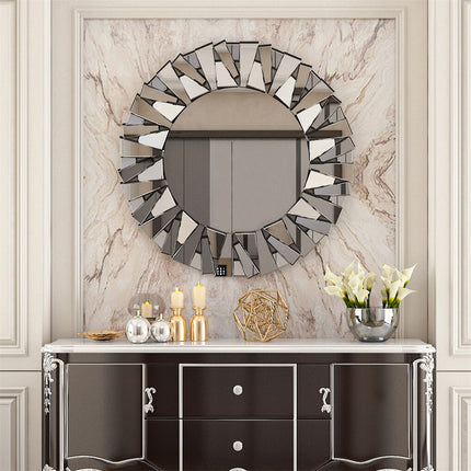 Silver Sunburst Round Wall Mirror.