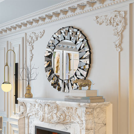 Silver Sunburst Round Wall Mirror.