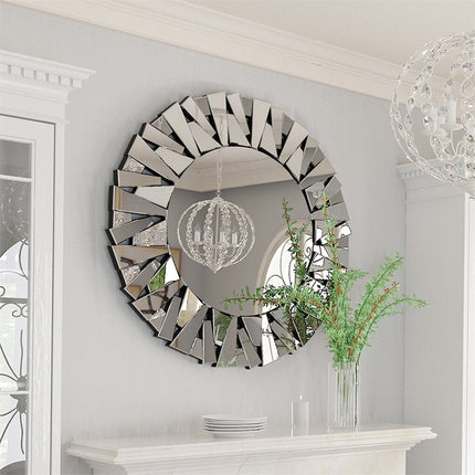 Silver Sunburst Round Wall Mirror.