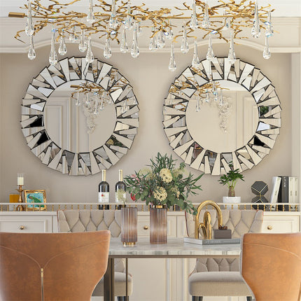 Silver Sunburst Round Wall Mirror.